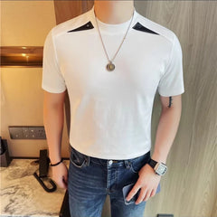 Threebooy Korean Fashion Splicing Short Sleeved T-shirts Men Summer Slim Fit Round Neck Casual T-shirt Versatile Daily Base Shirt