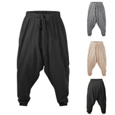 Threebooy Harem Pants for Men Cotton Linen Drop Crotch Cozy Streetwear Loose Fit Breathable Lightweight Long Pants Male Joggers