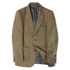 Threebooy Korean New Winter Blazer Jacket Men's Retro British Vintage Suit Tweed Herringbone Casual Slim Jacket High-end Button Up Coat