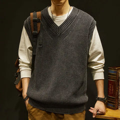 Threebooy Top Quality New Autum Fashion Brand Cardigan Sweater V Neck Knitted Vest Men Solid Trendy Sleeveless Casual Men Clothing