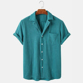 Threebooy Summer Clothing Men's Luxury Corduroy Plaid Short Sleeve Shirts Casual Streetwear Button-down Solid Color Breathable Vintage