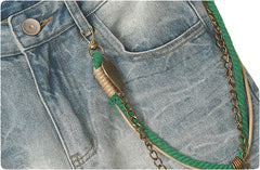 Threebooy Hip Hop Jeans Men Streetwear Punk Chain Decoration Denim Pants Harajuku Vintage Baggy Casual Wide-leg Pants Unisex Trousers