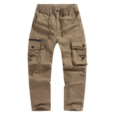 Threebooy New Spring Autumn Men's Fashion Drawstring Elastic Waist Casual Pants Solid Multi-Pocket Jogger Cargo Pants Male Sports Trousers