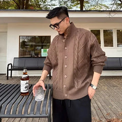 Threebooy Autumn Winter New Twist Knitted Cardigan Men's Korean Style Loose Versatile Solid Color Sweater Top