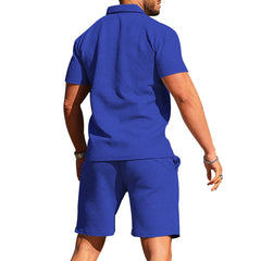 Threebooy Spring/Summer New Men's Casual Short Sleeve Polo Neck T-shirt Texture Shorts POLO Shirt Two Piece Set