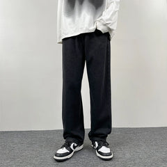 Threebooy New Korean Fashion Men's Casual Baggy Long Jeans Classic Man Straight Denim Wide-leg Pants Solid Color
