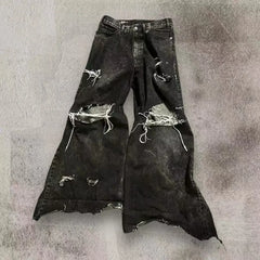 Threebooy Y2K American Fashion New Holes Do Old Washed Baggy Jeans Men Harajuku Vintage Hip-hop Popular Casual High Waist Wide-leg Pants