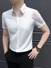 Threebooy Summer Hollow Mesh Short Sleeved Shirts Men Ice Silk Breathable Casual Business Dress Shirt Handsome Versatile Streetwear Shirt