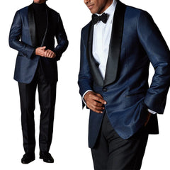 Threebooy Men's Suit 2 Pieces Blazer Black Pants One Button Sheer Lapel Business Work Wear Slim Fit Formal Wedding Groom