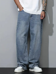 Threebooy Men's Baggy Jeans Relaxed Fit Loose Straight Leg Trousers for Casual Streetwear Daily Oversized Denim Pants