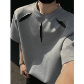 Threebooy Summer Hollow Mesh T Shirt Men Short Sleeve Patchwork Casual Men Clothing Streetwear Fashion Camisetas Gray/Black/White