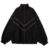 Threebooy Reflective Striped Jacket Windbreaker Coat Men Hip Hop Streetwear Zipper Up Jacket Harajuku Thin Coats Sports Black Blue