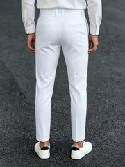 Threebooy Men's Ankle Length Dress Pants 100% Polyester Slim Fit Formal Business Cropped Trousers