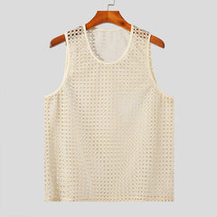 Threebooy New American Style Fashion Men Tops Popular Vacation Hollow Out Mesh Vests Sexy Casual Sleeveless Tank Tops S-2XL Summer