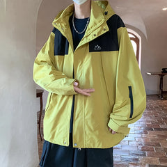 Threebooy Men Waterproof Hooded Outdoor Jacket Y2k Patchwork Varsity Jacket Windbreak Men New In Motorcycle Black Bomber Jackets