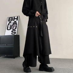 Threebooy Men Culottes Irregular Layered Samurai Pants Hakama Streetwear Fashion Versatile Trend Casual Wide-Leg Pants Men'S Clothing