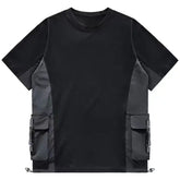 Threebooy Summer Heavy Industry Short-sleeved T-shirt Men's Functional Multi-Pocket Color Blocked Half-sleeved T-shirt Fashion Trend Tops