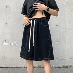 Threebooy Summer Shorts Men Loose spodenki meskie Vintage Denim Basic SimpleHot Sale High Waist Leisure Ulzzang Streetwear Short