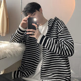 Threebooy Autumn Clothing Men's Light Luxury Knitted Hooded Cardigan Sweatercoat Korean Vintage Zipper Long Sleeve Hoodie Knitwear New