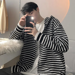 Threebooy Autumn Clothing Men's Light Luxury Knitted Hooded Cardigan Sweatercoat Korean Vintage Zipper Long Sleeve Hoodie Knitwear New