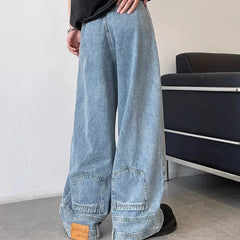 Threebooy Hong Kong Style Wide-leg Jeans for Men in Spring Autumn New Style Loose-fitting Trendy Pants