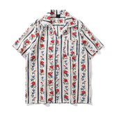 Threebooy Summer Short Sleeve Shirts Men Streetwear Vintage Floral Print Striped Shirt for Men Oversized Harajuku Loose Casual Blouse Male