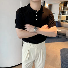 Threebooy Lapel T-shirt Polo Shirt Men's Short-sleeved Knitted Half-sleeved Splicing Top
