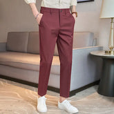 Threebooy Summer Men's Casual Pants High-quality Solid Color Business Social PantsAnkle Length Breathable Work Uniform Trousers 28-38