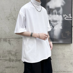 Threebooy Men Tshirt Solid Streetwear Turtleneck Hip Hop Male Oversized T shirts Man Casual Short Sleeve Top Tees Black/White/Purple