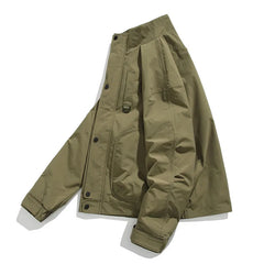 Threebooy Korean Styles Men Casual Jacket Multiple Pockets Spring Autumn Minimalist Slim Fitting Standing Collar Work Jacket Male Clothes