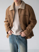 Threebooy Japan Style Cityboy Parkas Lamb Velvet Fur One-piece Jacket Men's Winter Suede Jacket Warm Thickened Workwear Outer Lapel Top