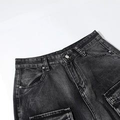 Threebooy Vintage Washed Mens Denim Trousers High Street Distressed Baggy Jeans Unisex Straight Loose Casual Cargo Pants Oversized