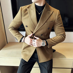 Threebooy Men's Double-Breasted Business Suit Jackets/Male Slim Fit Solid Color Office Dress Blazers Casual Trendy Masculino Tuxedo 3XL-M