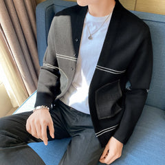 Threebooy Autumn and Winter Sweater Men Retro Cardigan Loose Casual V-neck Stripe Line Cardigan Sweater Men's Knit Winter Coats S-3XL