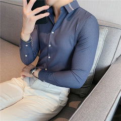 Threebooy Cheap Business Men Shirt Brand Fashion Long Sleeve Shirt Men All Match Slim Fit Striped Shirts Men Formal Wear Blouse Homme