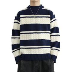 Threebooy Men's Striped Sweater O-Neck Casual Knit Pullovers Fashion Long Sleeve Knitted Sweater Men Autumn Winter Warm Y2K Knitwear Tops