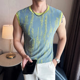 Threebooy Men's Sleeveless Vest Summer Thin Cut Perforated Design High-quality Round Neck Vest Fashionable Slim Fit Casual Men's T-shirt