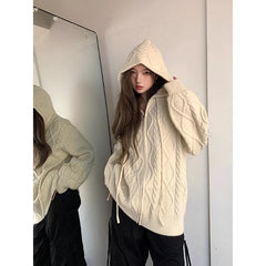 Threebooy fashion lazy casual hooded cardigan sweater men's autumn and winter new loose knit sweater couple jacket top