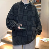 Threebooy Plus Size 5XL-M High Quality Casual O-neck Sweater Men Chic Pattern Unisex Fashion Loose Knitted Pullovers Men's Black Knitwear
