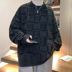 Threebooy Plus Size 5XL-M High Quality Casual O-neck Sweater Men Chic Pattern Unisex Fashion Loose Knitted Pullovers Men's Black Knitwear