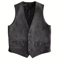 Threebooy Men Vest Brown Herringbone Single Button Waistcoat Vintage Regular Slim For Wedding Banquet Work Business Casual Men Suit Vest