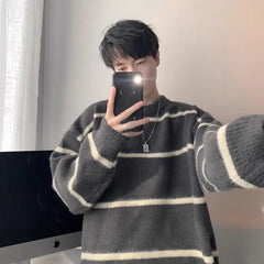 Threebooy Men's Sweater Thickened Round Neck Teen Couple Trendy Knitted Jacket