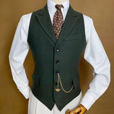 Threebooy Men Vest Mossy Green Herringbone With Lapel Single Button Waistcoat For Wedding Party Business Work Daily Casual Men Suit Vest