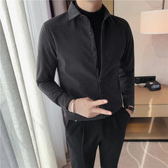 Threebooy Clothing Men's Winter Warm Long-Sleeved Shirts Men Fake Two Piece Knit Sweaters+Shirts Man Lapel Thickening Casual Shirts
