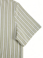 Threebooy Men's Summer Knitted Striped Lapel Short Sleeved Polo Shirt Comfortable and Fashionable Polo Shirt Suitable for Daily Wear