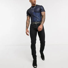 Threebooy Men's Short Sleeve Mesh T Shirt Sheer Slim Fit Shiny Sexy See-through Party Nightclub Thin Breathable Clothing Leisure Tees