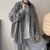 Threebooy Spring Autumn New Fashion Turn-down Collar Long Sleeve Plaid Blouse Men's Clothing Casual All-match Loose Button Trend Shirts