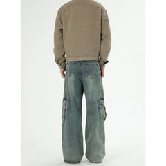 Threebooy Cargo jeans men new Side pocket design Men's Denim full trousers Male Casual Youth street dance Loose Wide Leg jeans unisex