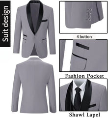 Threebooy Elegant Men's Suit 3-Piece Fashion Lapel Slim Fit Tuxedo One Button Blazer Wedding Prom Business Prom Suit