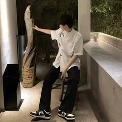 New Chinese Style Men's Short Sleeve Shirt Tang Suit Chinese Folk Short Sleeve Shirt Half Vest Style Clothing